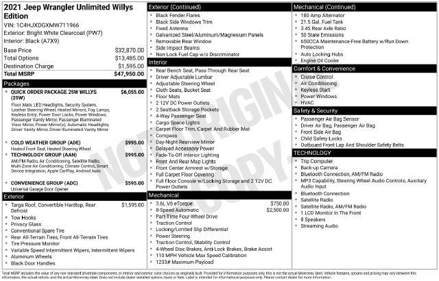 2021 Jeep Wrangler Unlimited Willys