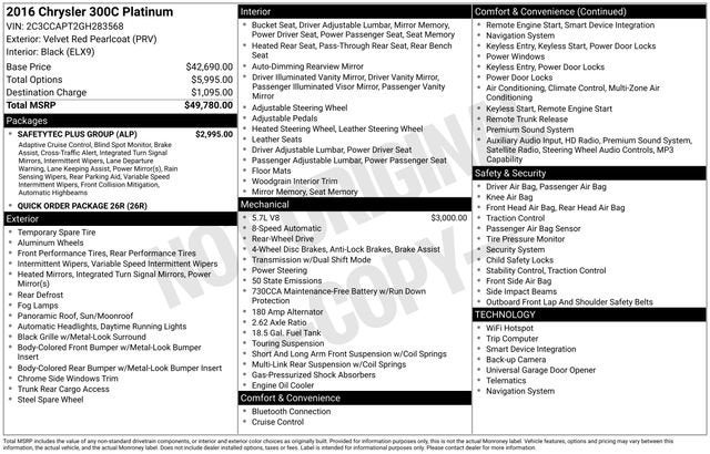 2016 Chrysler 300 300C Platinum