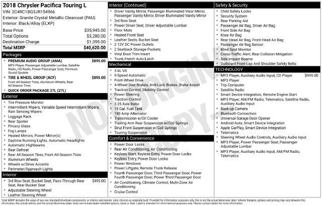 2018 Chrysler Pacifica Touring L
