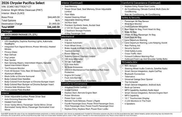2026 Chrysler Pacifica Select