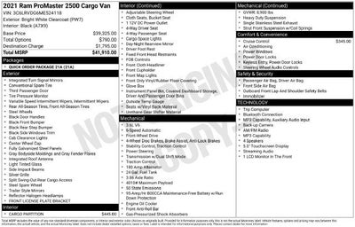 2021 RAM ProMaster Cargo Van High Roof